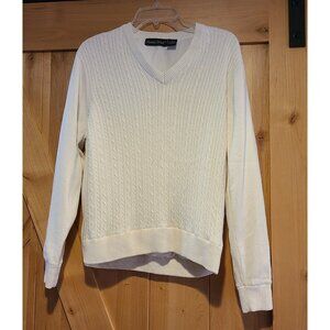SCOTTISH WINDS GOLF Lined V Neck Sweater Baby Cable Knit CREAM Women's Sz L